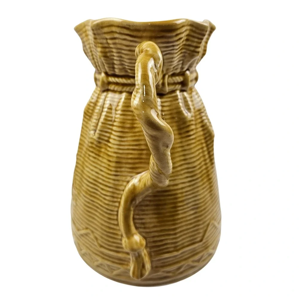 Sylvac 406 Vintage Ceramic Bag Pitcher Mustard Yellow Made in England 8.75in